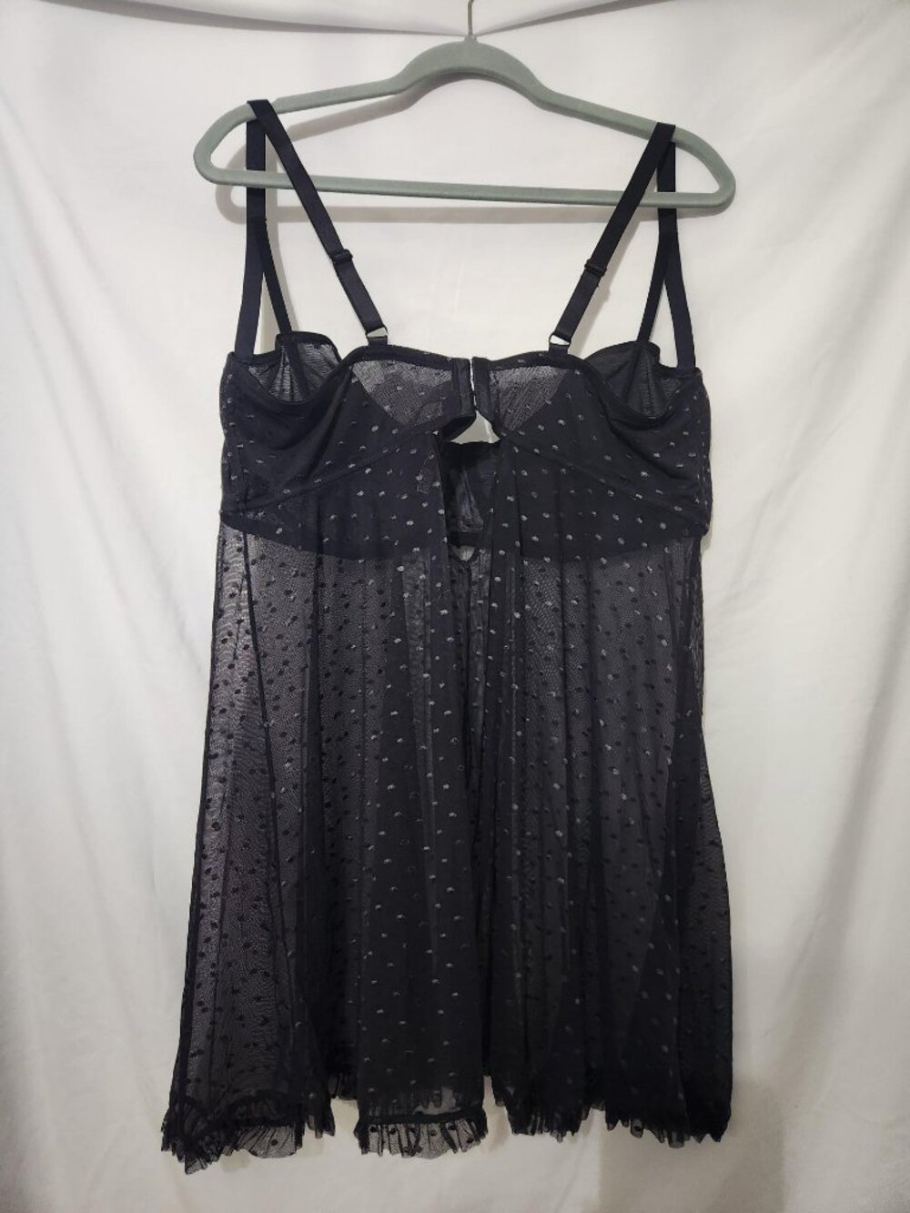 Adore Me Black Swiss Dot Mesh Babydoll Set NWT 3X